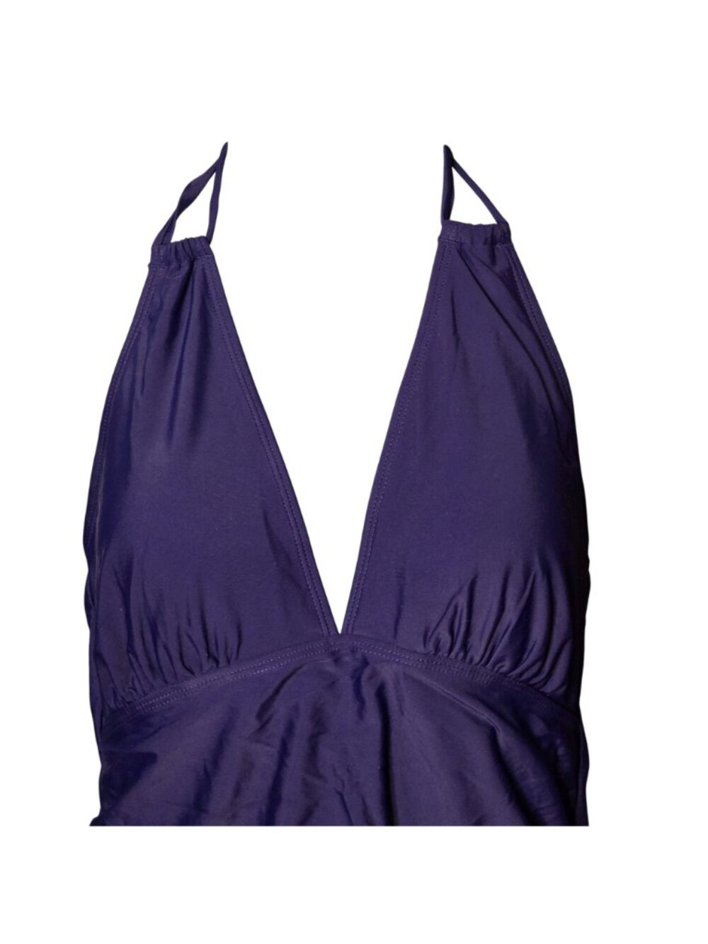 Womens Deep V Halter Tankini Swim Top LG Purple Ruched Sides Lined - Picture 2 of 7